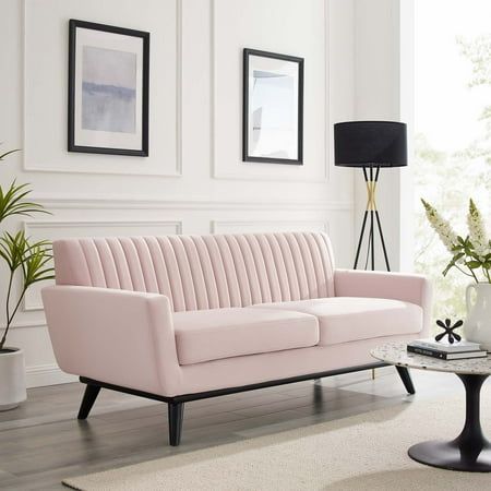 Modway Engage Modern Channel Tufted Performance Velvet Loveseat in Pink