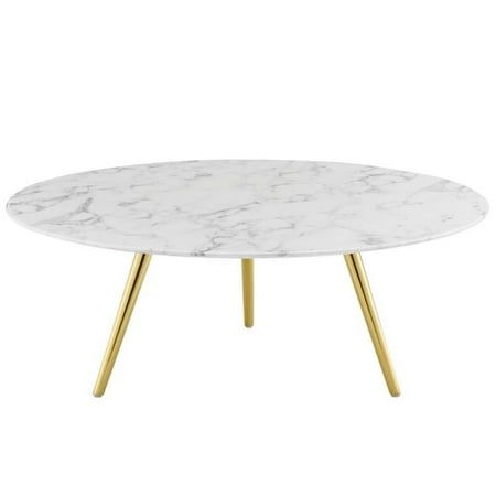Modway Lippa 40  Artificial Marble Coffee Table with Tripod Base in Gold/White