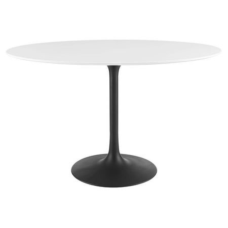 Modway Lippa 48  Oval Wood Top and Metal Dining Table in Black/White