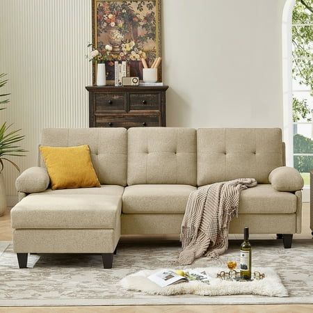 Jarenie Modern Sectional Sofa with Matching Chaise  L-Shaped Convertible Couch for Small Spaces  Soft Pillow Armrests