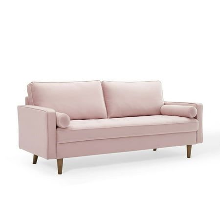 Modway Valour Modern Style Performance Velvet Sofa in Pink Finish