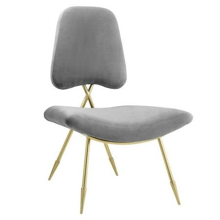 Modway Ponder Performance Velvet Lounge Chair in Gray and Gold