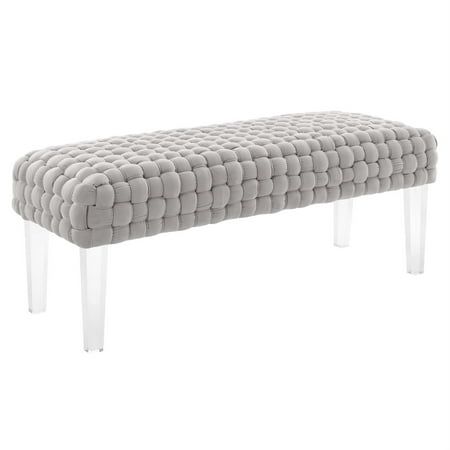 Modway Prologue Modern Woven Performance Velvet Ottoman in Light Gray