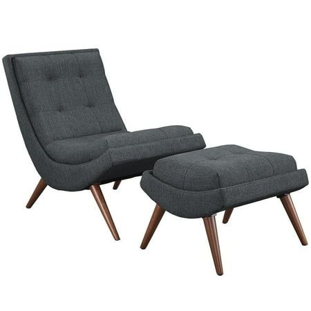 Modway Ramp Upholstered Polyester Fabric Lounge Chair Set in Gray