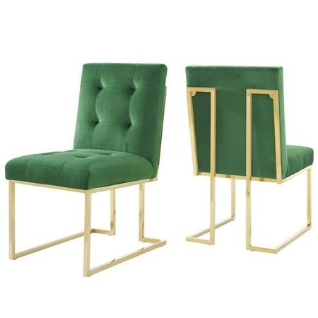 Modway Privy 18.5  Performance Velvet Dining Chair in Gold/Emerald (Set of 2)