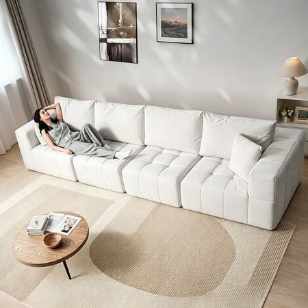 146  Modular Sectional Sofa Oversized Cloud Boneless Sofa for Living Room  No Assembly  White