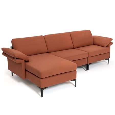 Canddidliike Extra Large Modular L-shaped Sectional Sofa with Reversible Chaise for 4-5 People-Rust Red  Convertible Sectional Sofa for Living Room
