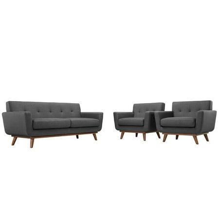 Modway Engage Modern Fabric 3-Piece Set w/ Armchair & Loveseat in Gray
