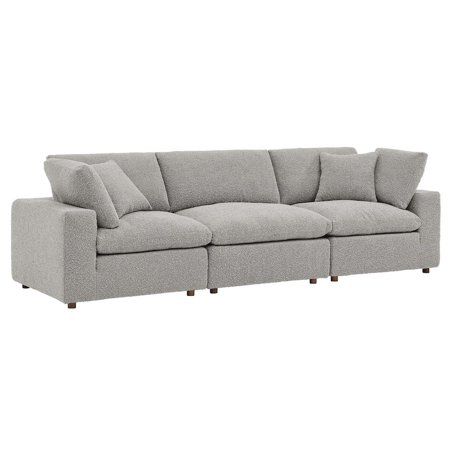 Commix Down Filled Overstuffed Boucle Fabric 3-Seater Sofa in Light Gray