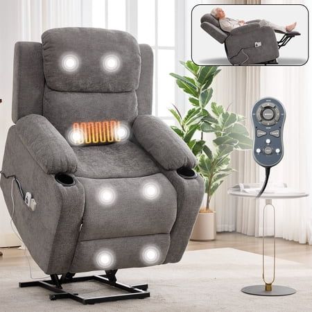 Power Lift Recliner Chair for Adults and Elderly  UHOMEPRO Infinite Position Lift Chair with Massage and Heat  USB Port  Cup Holders  Heavy Duty Recliner  350 lbs Capacity  Grey