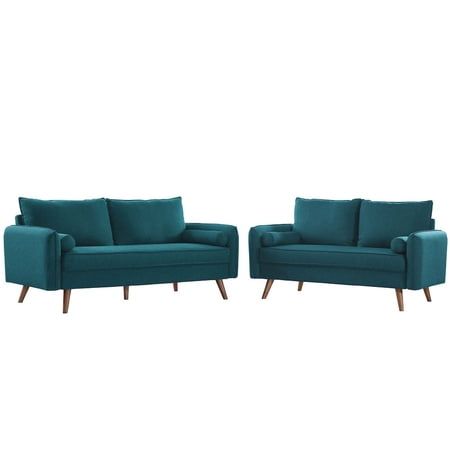 Modway Revive 2-Piece Fabric Upholstered Sofa and Loveseat Set in Teal