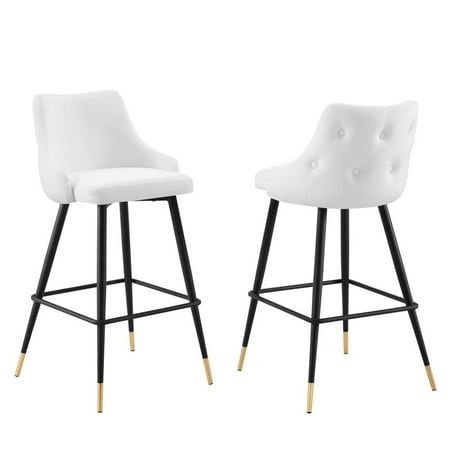 Modway Adorn 29.5  Tufted Velvet Bar Stool in Black/White (Set of 2)