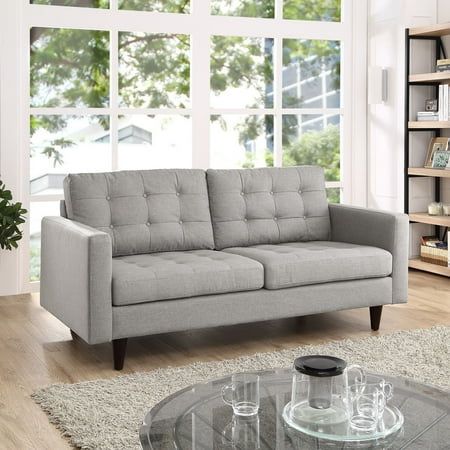 Modway Empress Upholstered Fabric Loveseat in Light Gray