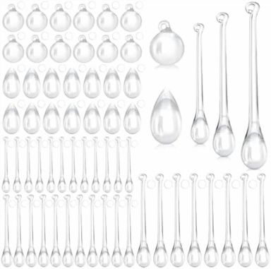 100 Pcs Christmas Tree Ornaments Clear Acrylic Hanging Teardrop Ornaments 5 Styles Christmas Crystal Chandelier Pendant Crystals for Centerpieces Chandelier Wedding Decor (Clear)