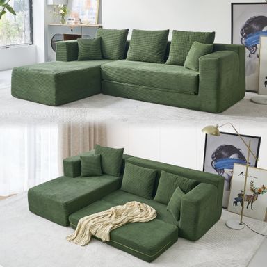 106.5” Sectional Sofa, YINIX 3 Seater L-Shaped Sofa with Chaise for Living Room, Green