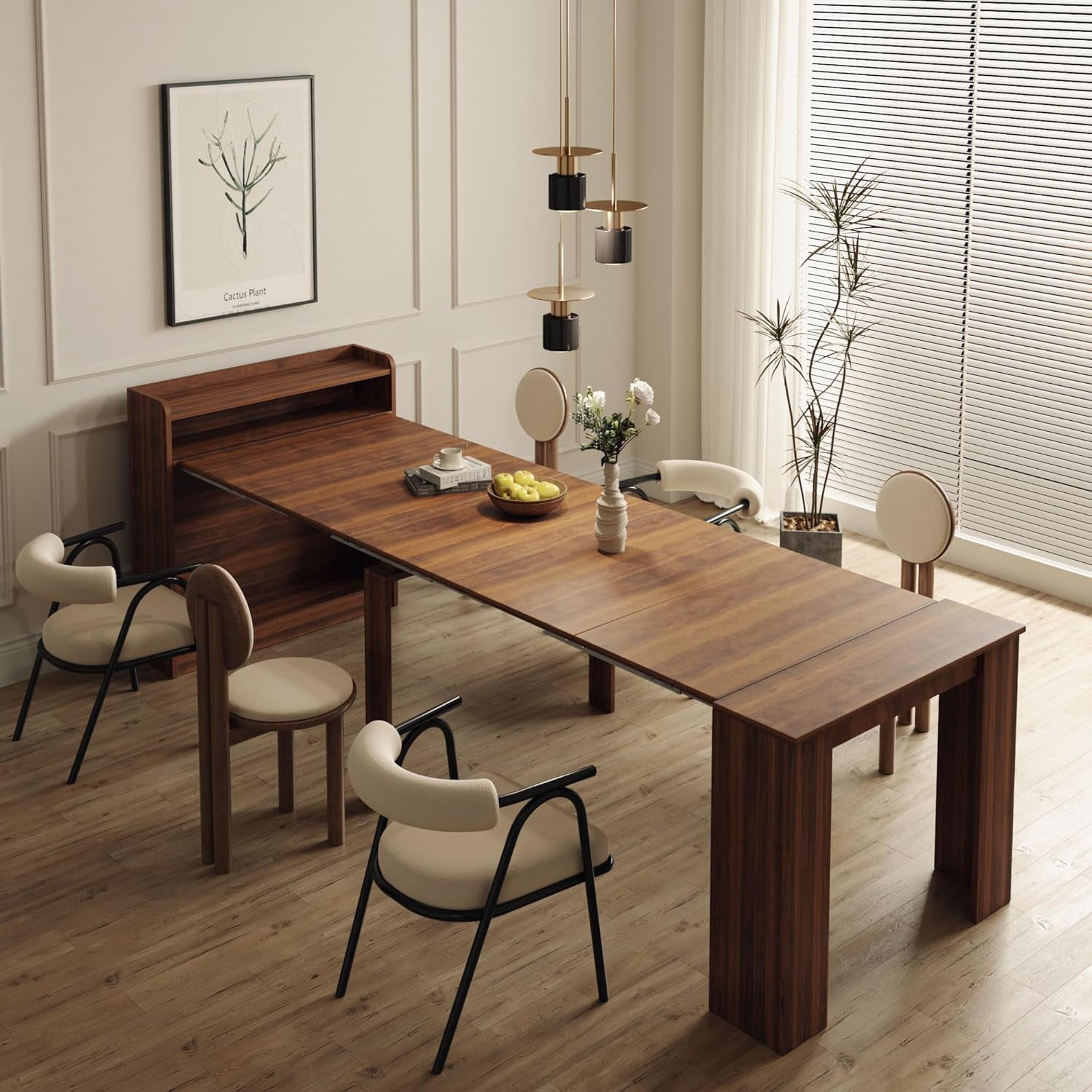 20-99" Extendable Walnut Dining Table with Storage for 2-10