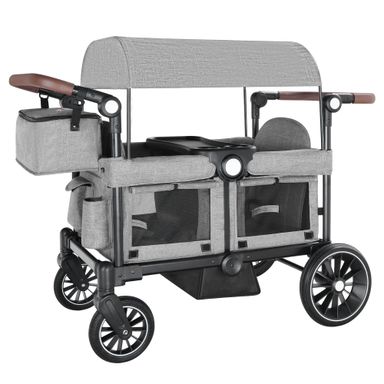 AILEEKISS Collapsible Wagon Stroller for 2 Toddlers with Adjustable Canopy, 44 Pounds, Grey