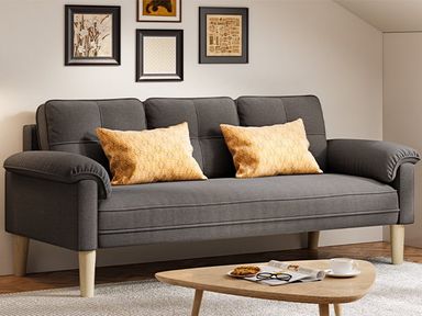 Aiho 69" Sofa Couch for Living Room | 3-Seater with Padded Arms, Solid Wood Legs, Easy Setup |Dark Gray