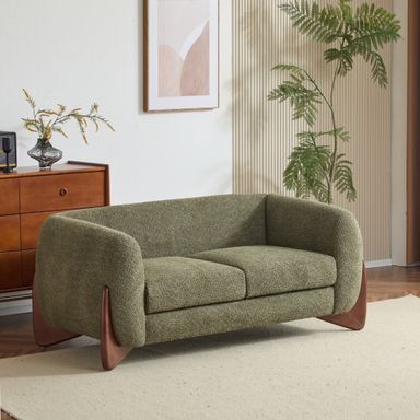 Arlo Modern Boucle Upholstery 2-Seater Sofa with Solid Wood Legs, Olive Green - Walmart.com