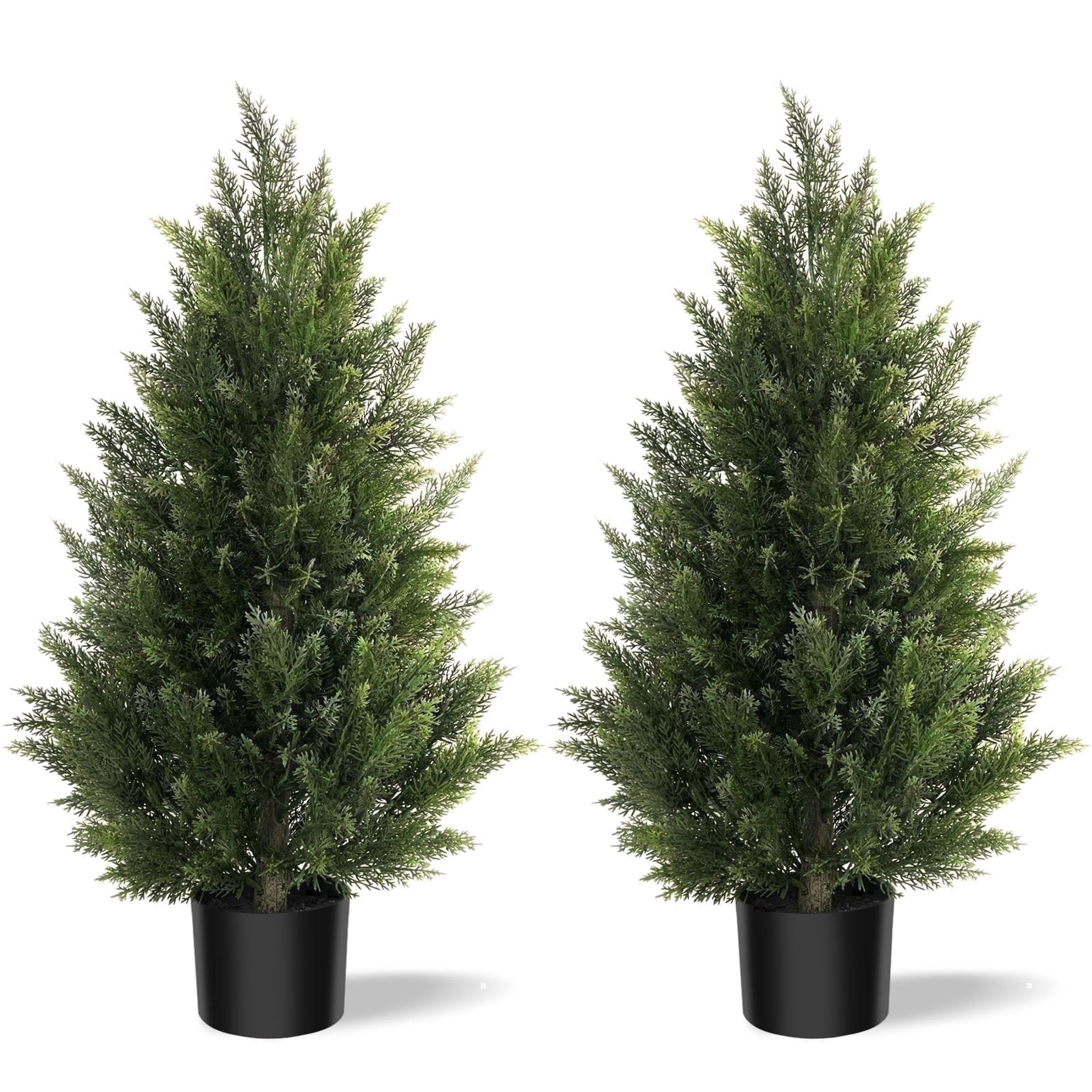 3ft Artificial Cedar Trees Set of 2 - UV Resistant Faux Plants for Indoor Outdoor Decor