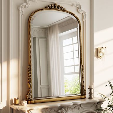 BEAUTYPEAK 40"x 28" Arched Vanity Mirror Decor Wall Mirror for Bathroom,Antique Gold