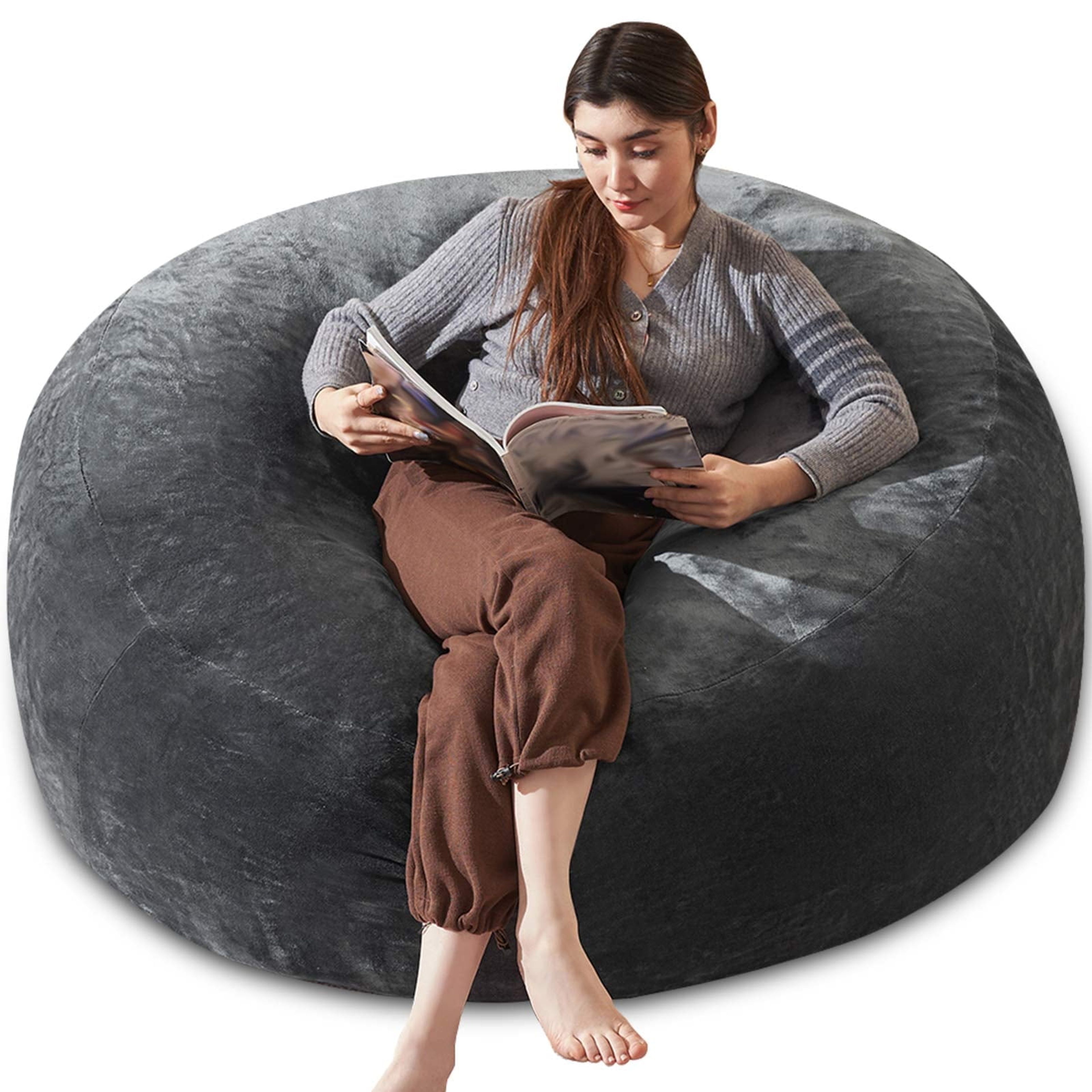 5FT Large Bean Bag Chair: Memory Foam Fill, Removable Flannel Cover
