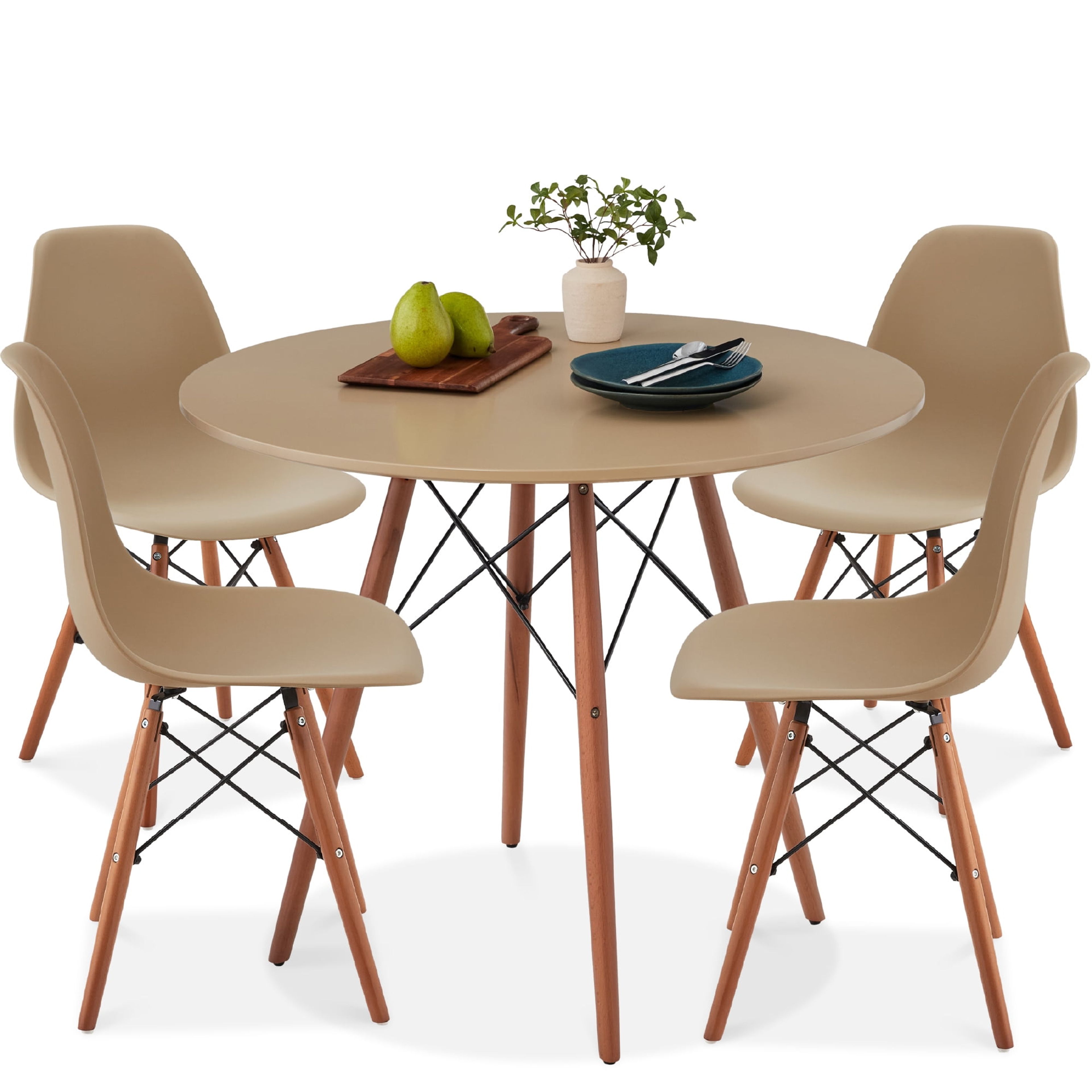 Compact Mid-Century Modern 5-Piece Dining Set Beige/Walnut