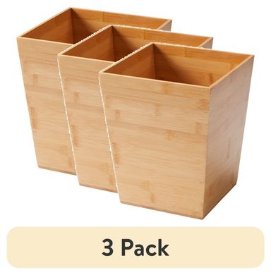 (3 pack) Better Homes & Gardens Bamboo Bathroom Wastebasket