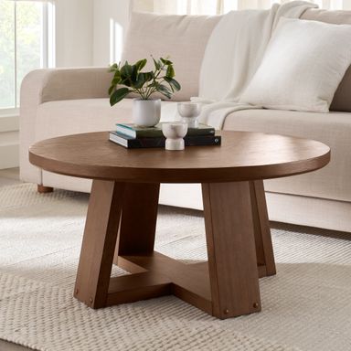 Free Shipping! Better Homes & Gardens Ezra Coffee Table Walnut Finish 35.9 Inch Diameter Modern Round - Walmart.com