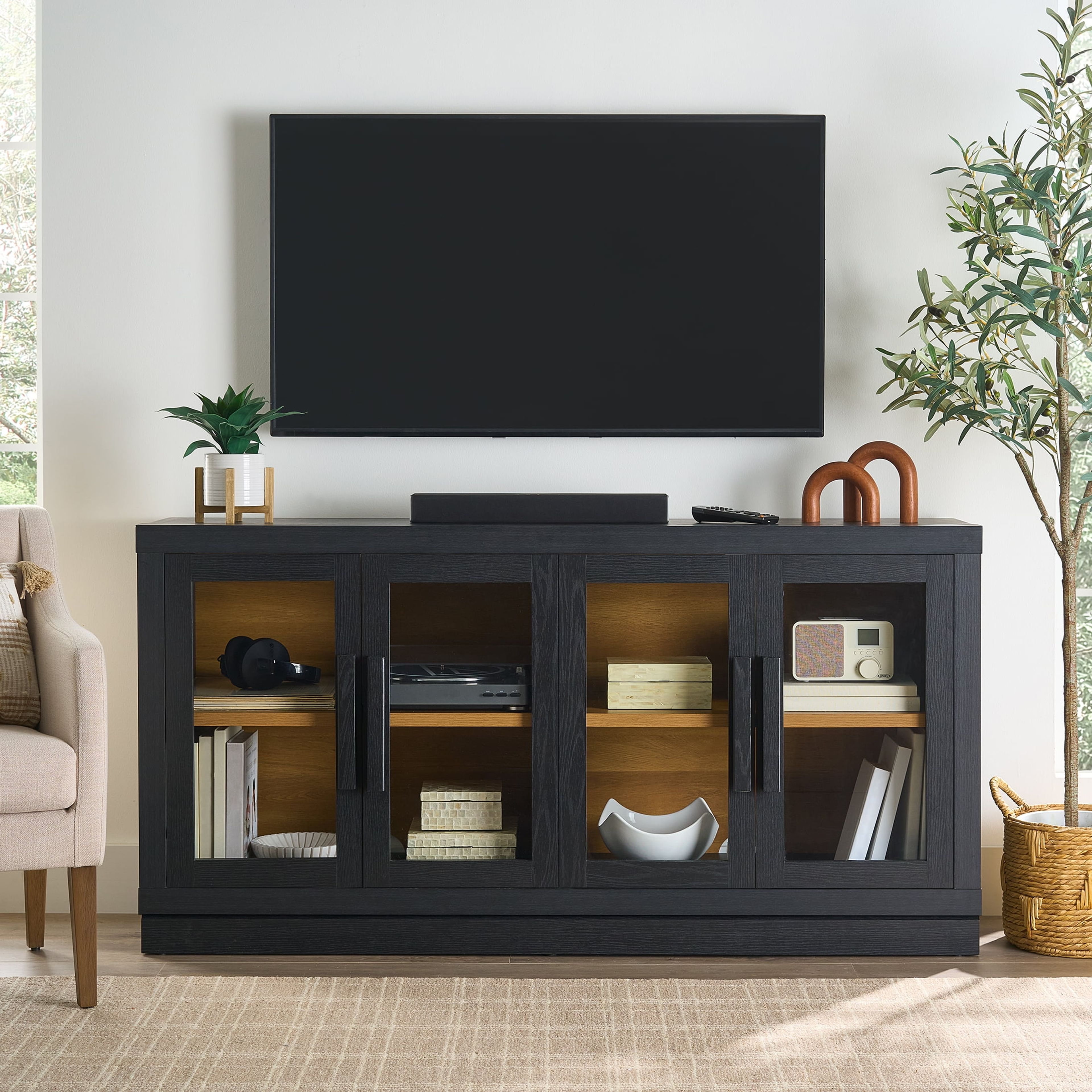 Better Homes & Gardens Ezra 70" TV Stand Rich Black Finish Walmart