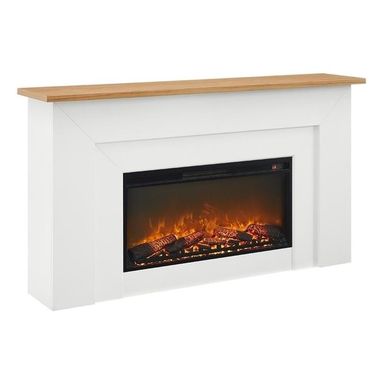 Bowery Hill 64" Wood Landscape Electric Fireplace in White and Oak