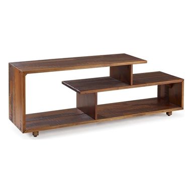 Bowery Hill Rustic 60" Asymmetrical Modern Pine Wood TV Stand in Amber Finish