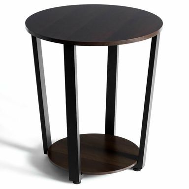 Canddidliike 2-tier Round End Table with Storage Shelf & Metal Frame-Walnut, Modern Nightstand, End Table for Bedroom Living Room