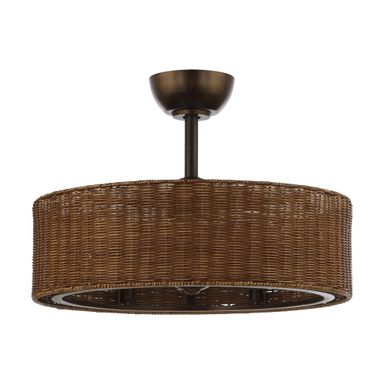 24 Inch Ceiling Fan with Light, Remote, Bronze Farmhouse Rattan Chandelier - Walmart.com