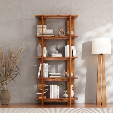 Christopher Knight Home 4-Tier Open Bookcase, 70.2" Solid Acacia Wood Modern Display Bookshelf, Teak Finish