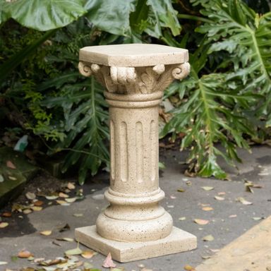 Christopher Knight Home Classic European 26.25” H Plant Stand, MGO Pedestal, Floral Carvings, Sand