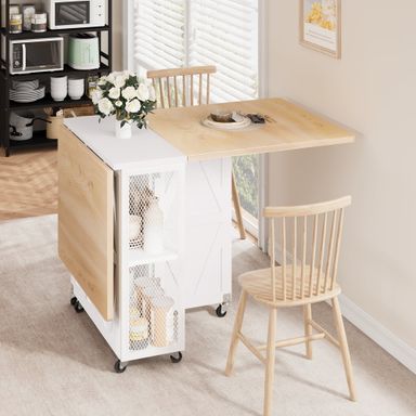 Cocosity Folding Kitchen Table, Drop Leaf Compact Table with Wheels, Storage Shelves - Walmart.com