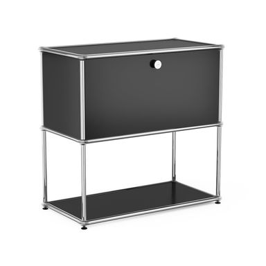 Cottinch 2-Tier Accent Cabinet,Metal Storage Cabinets with 1 Door,Open Shelf,Freestanding Organizer for Living Room,Black
