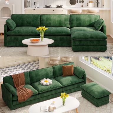 Lofka 110“ Modular Sectional Sofa Bed with Double Layer Cushions and Movable Ottoman, Modern Comfy Cloud Couch for Living Room, DIY Combination, Green - Walmart.com