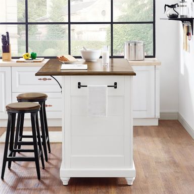 DHP Kelsey Kitchen Island with 2 Stools and Drawers, White