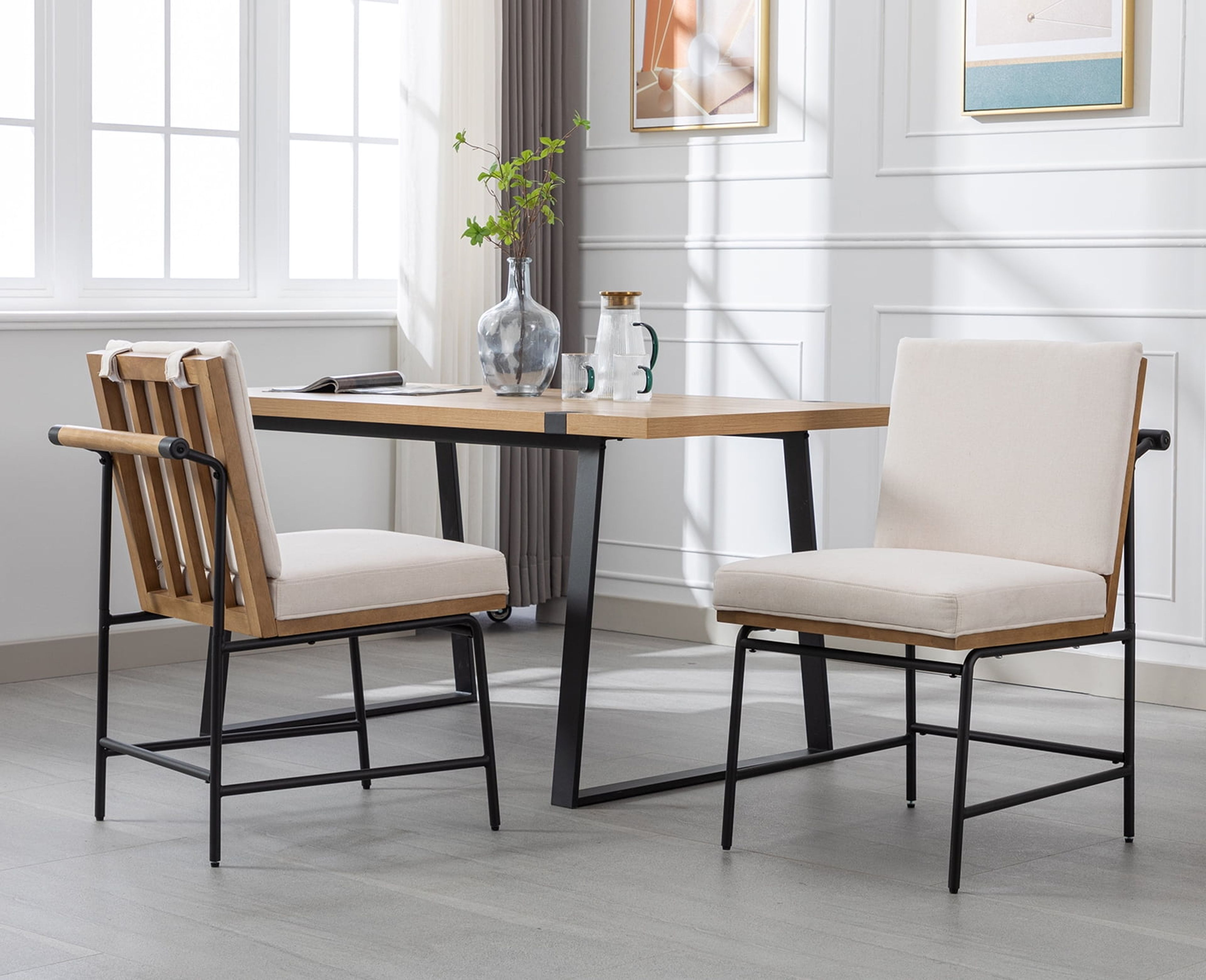 Dayalane Modern Dining Chair Set of 2, White Linen