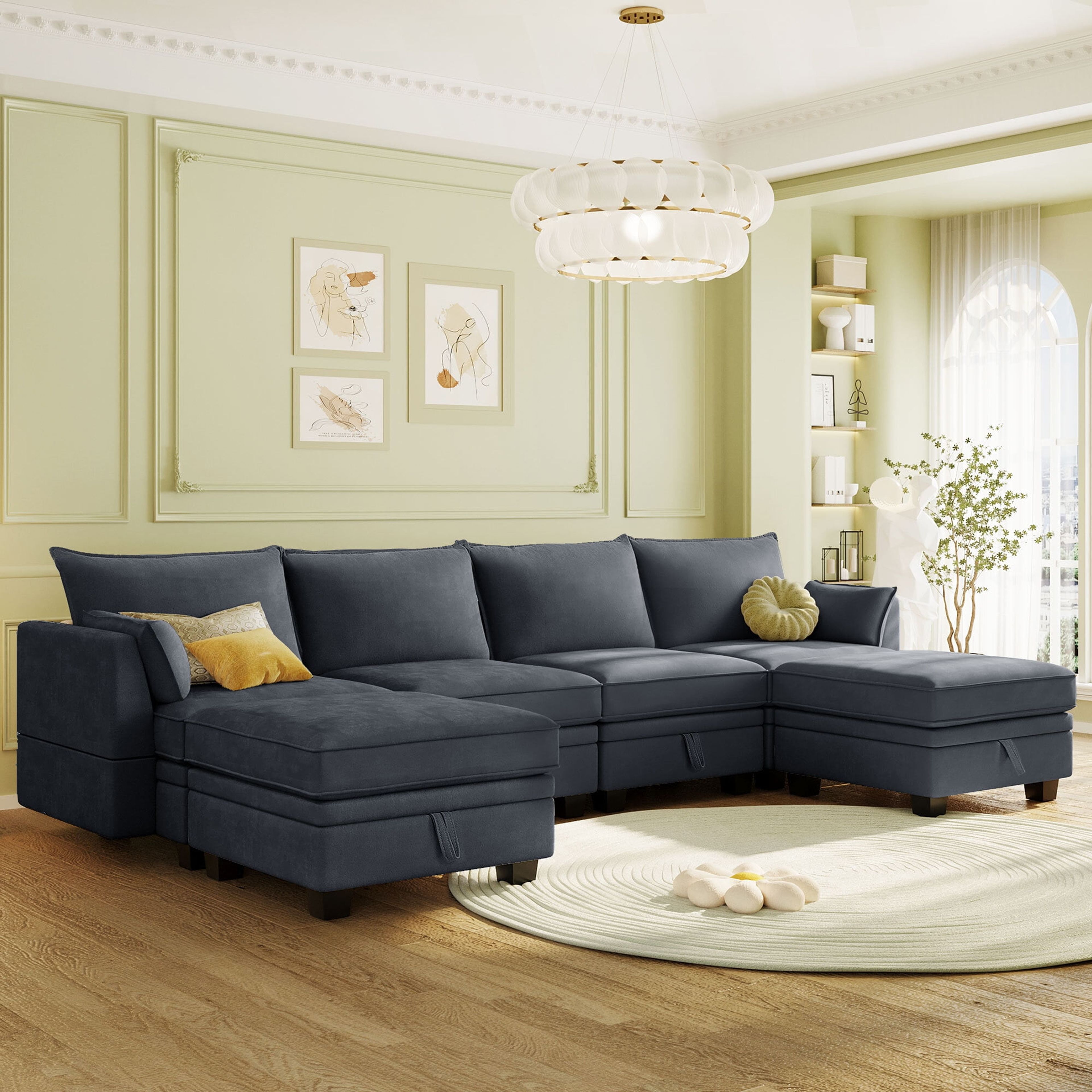 EUROCO 115" Modular U/L Sectional Sofa - 6-Seat Sleeper with Storage, Dark Gray