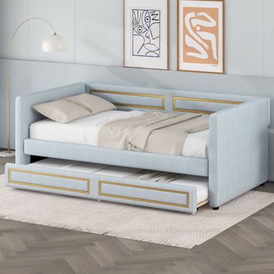 Euroco Upholstered Twin Size Daybed with Trundle for Living Room, 250lb