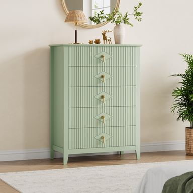 Fluted 5 Drawers Dresser,42.9"Wide Modern Chest of Drawers with Gold Metal Handle,Dresser TV Stand, Wood Drawer Organizer for Bedroom, Living Room, Hallway