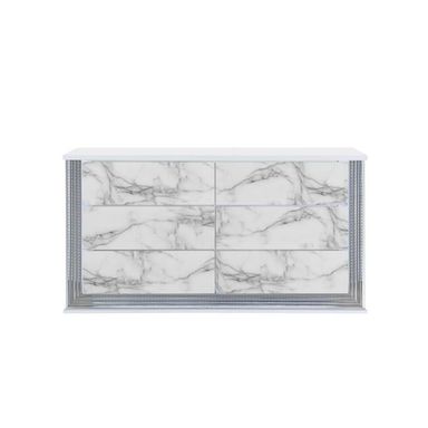 Global Furniture USA Ylime White High Gloss Marble Dresser With LED