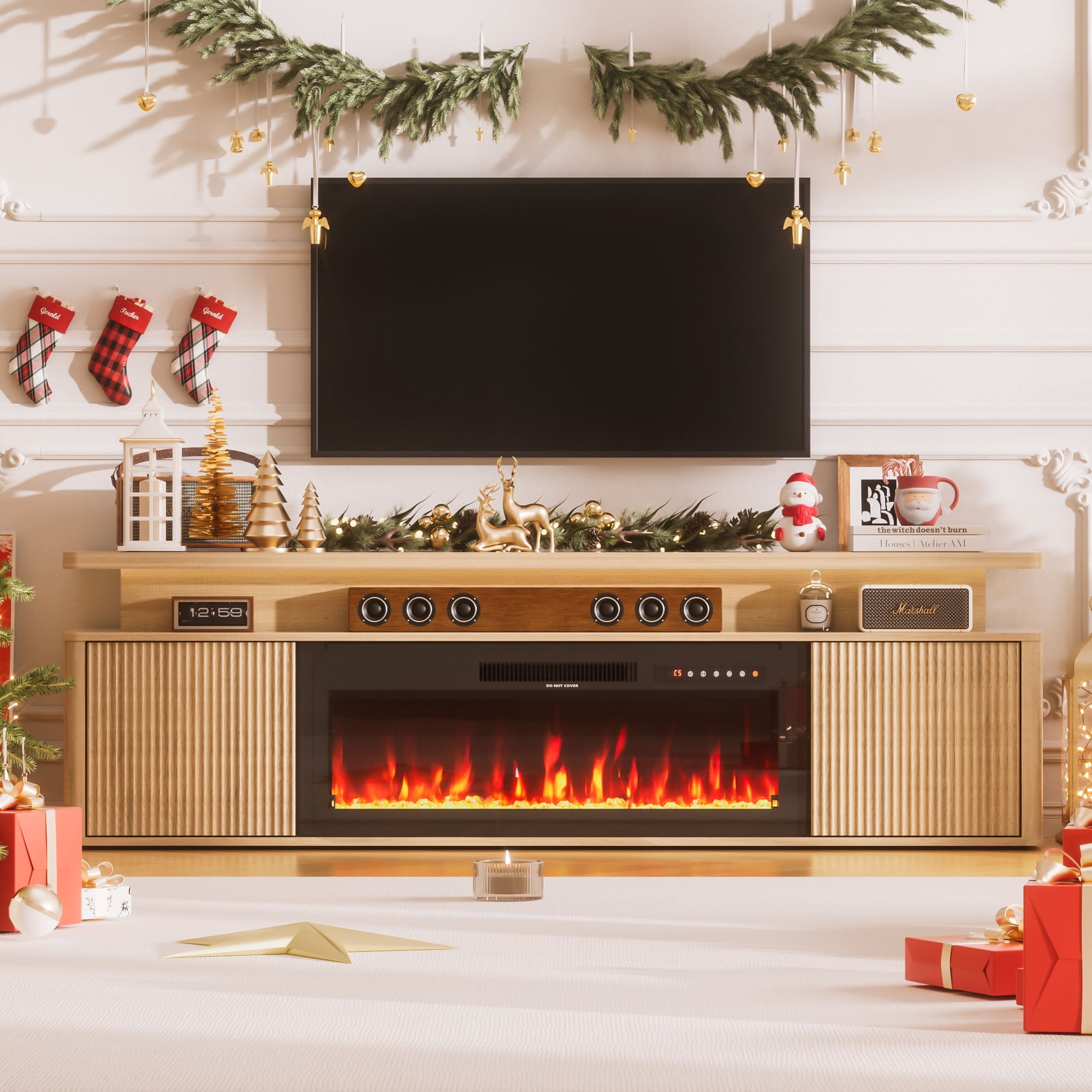 70" HARIPUL Fireplace TV Stand with 36" Electric Fireplace