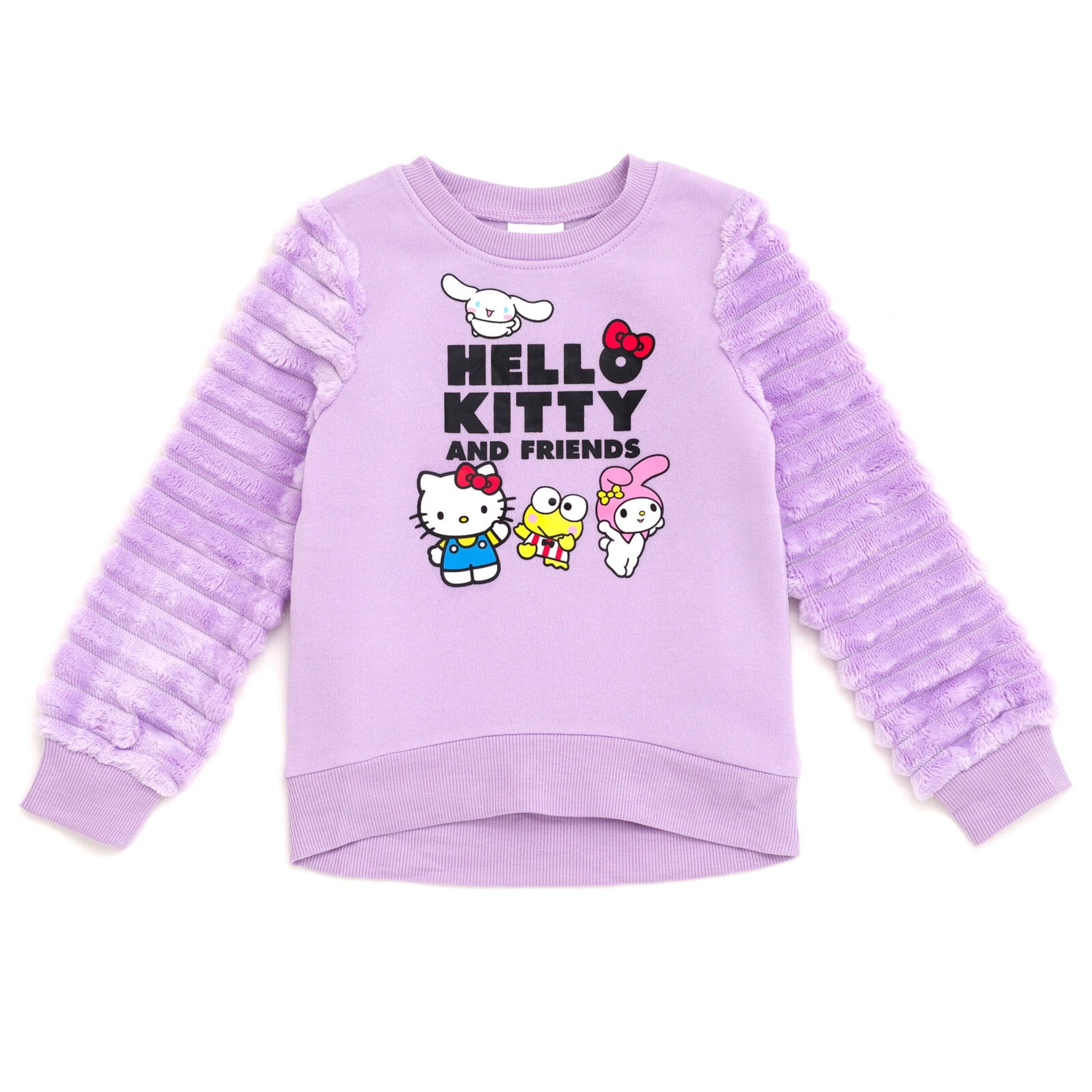 Hello Kitty Kids Fleece Pullover Sweatshirt with Faux Fur Sleeves