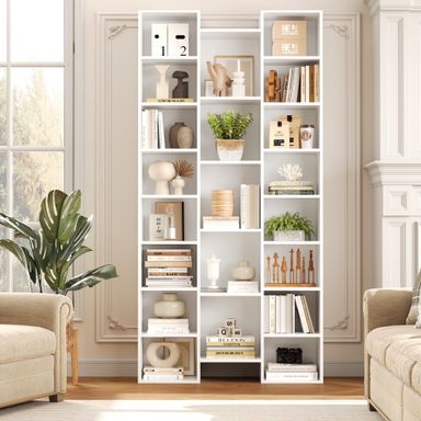 Homfa 21-Cube Bookcase, 71’’ Tall Wooden Bookshelves with Adjustable Shelves, Triple Wide CD Display Storage Organizer Shelf for Home Office, White