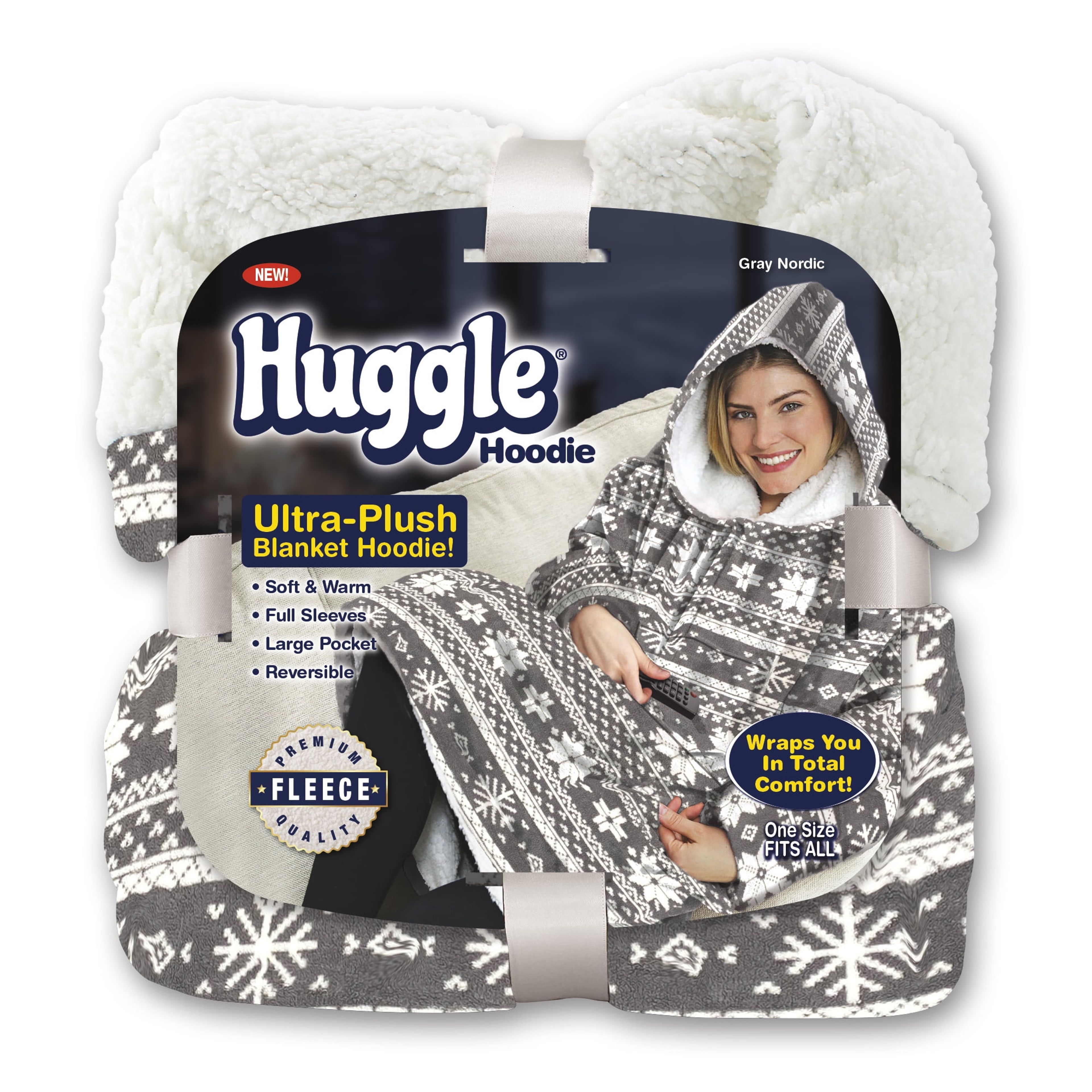Huggle Ultra Plush Wearable Blanket Hoodie - Grey Nordic, One Size