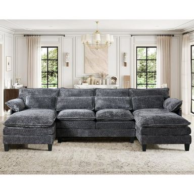 JONPONY 109.49" Modular Sectional Sofa with Double Cushion Sleeper Chaise,Modern Oversized Comfy Bouble Couch with Waist Pillows for Living Room,Grey - Walmart.com